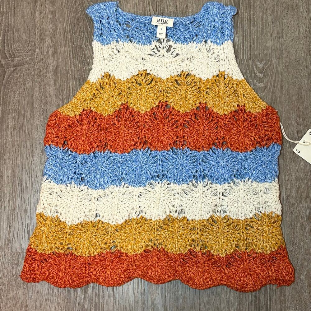 NWT a.n.a. Crochet Tank Top Striped Size S Women's Summer Boho Festival - Picture 3 of 9